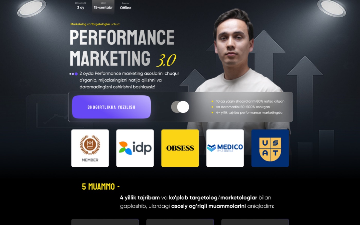 Performance Marketing 3.0 sayti — bosh sahifa